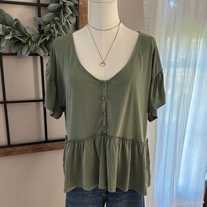 Lucky Brand Olive Button-Down Blouse